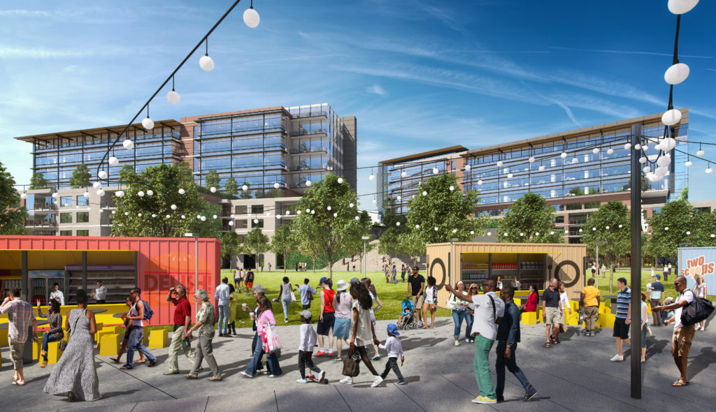 Food options and community green | Photo: Quarry Yards