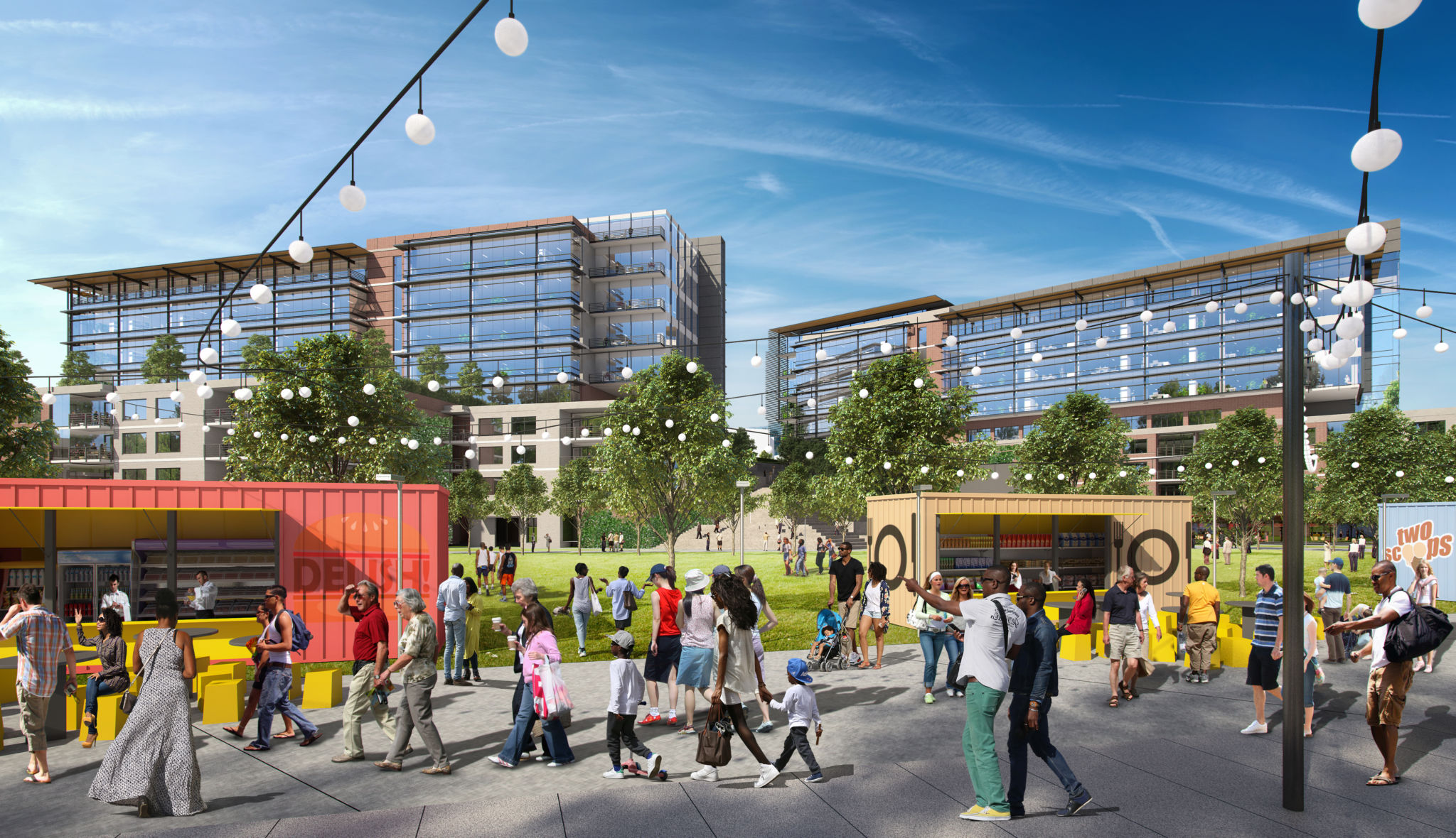 Food options and community green | Photo: Quarry Yards