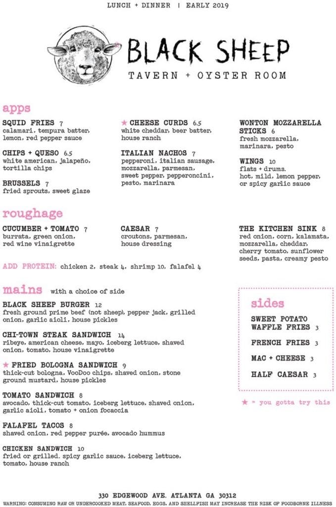 Black Sheep Tavern Menu 1