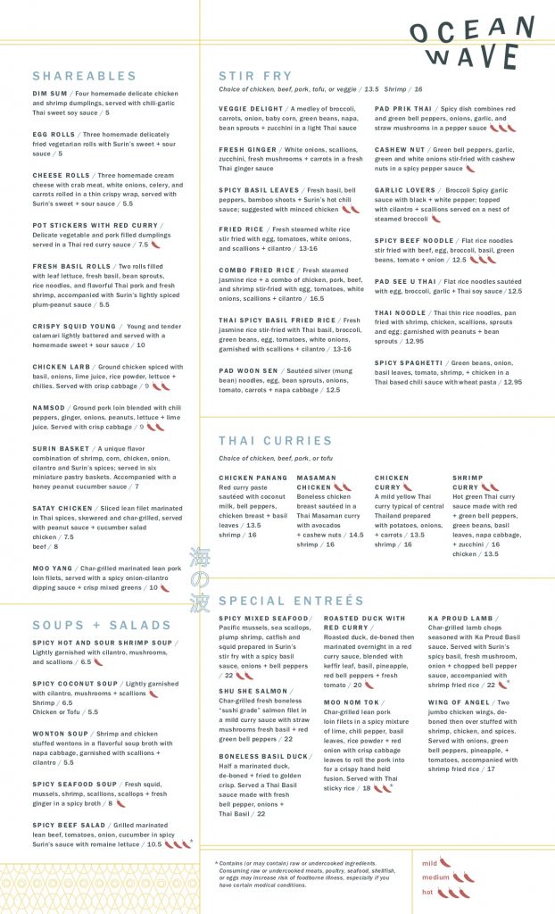 Oceanwave Dinner Menu 1