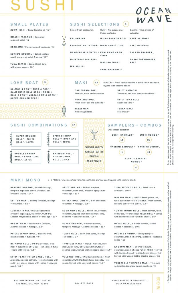 Oceanwave Dinner Menu 2